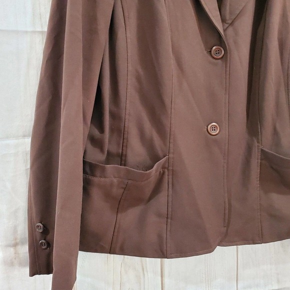 Vintage 90's Requirements Brown Button Down Stretch Blazer Size 14 With Pockets - Picture 2 of 7